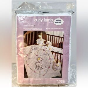 Vintage New  TOBIN Prequilted Crib Quilt Cross Stitch Kit 36x42 Baby Curly Lamb